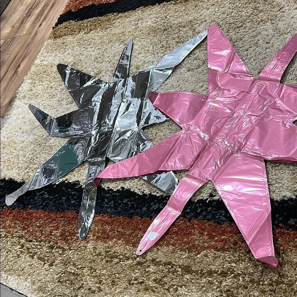 Balloons Qty 2 Pink & Silver Star-Shaped Party Balloons Birthday Decoration NWOT